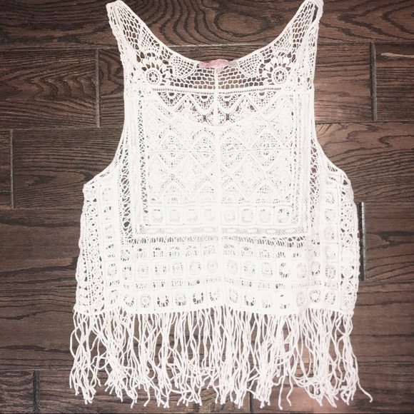 Nylon Apparel Tops - Nylon Apparel small White fringe lace shirt.